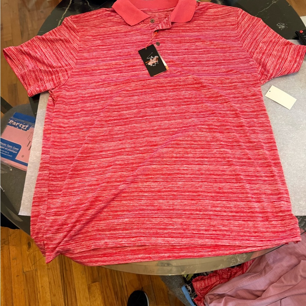 Men's Red Striped Polo Shirt - Brand Not Visible